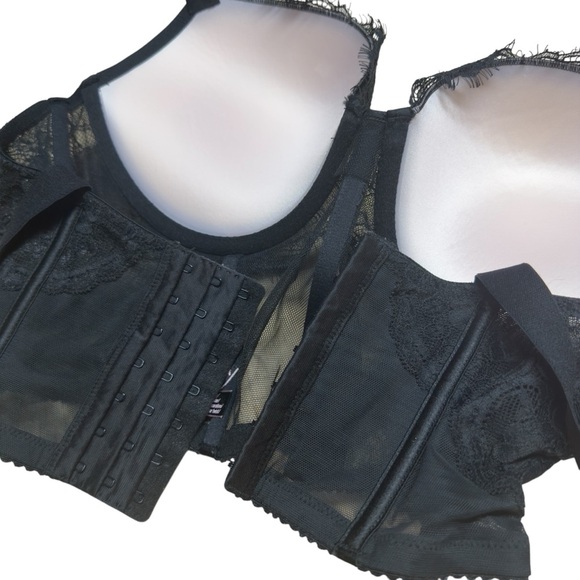 Victoria’s Secret Black Rhinestone Strap Pushup Corset Bra Top 36D Floral Lace - Picture 12 of 16